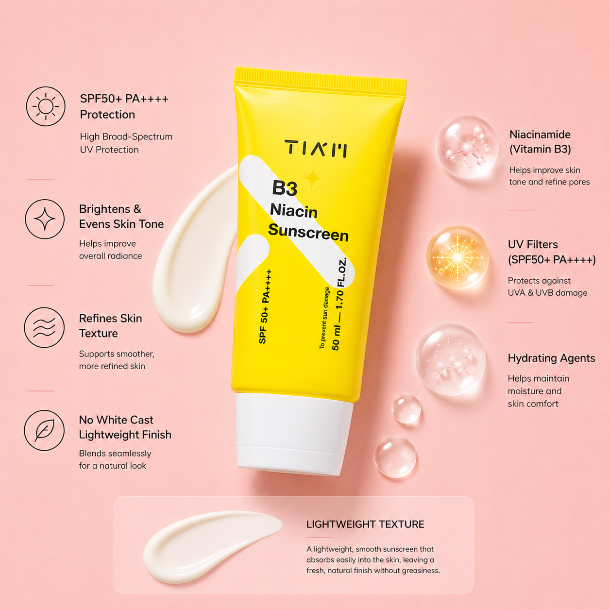 TIAM B3 Niacin Sunscreen SPF50+ PA++++ 50ml